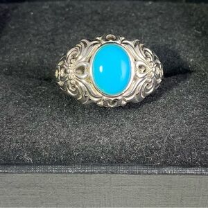VINTAGE STERLING SILVER SLEEPING BEAUTY TURQUOISE RING SIZE 10.